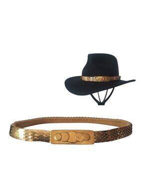 Vintage Serpentine Belt and Hatband Stretchy Gold Metal Belt w/Art Deco Buckle